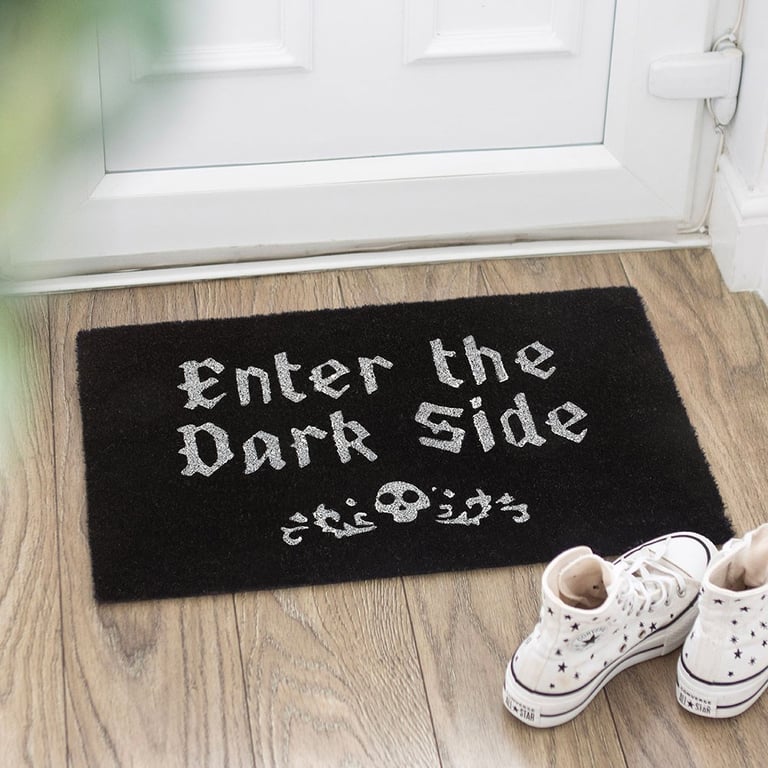 Black Enter The Dark Side Coir Doormat - Gothic Entryway Mat for High Traffic Areas