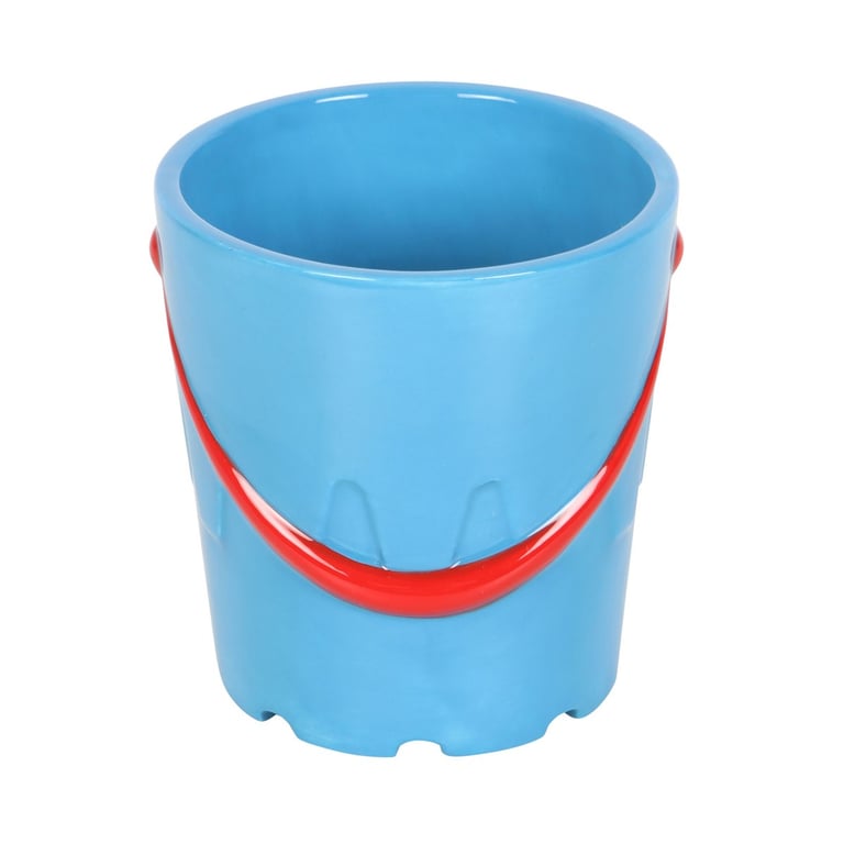 Ceramic Bucket Shaped Mug with Red Spade Spoon - Seaside Inspired Design