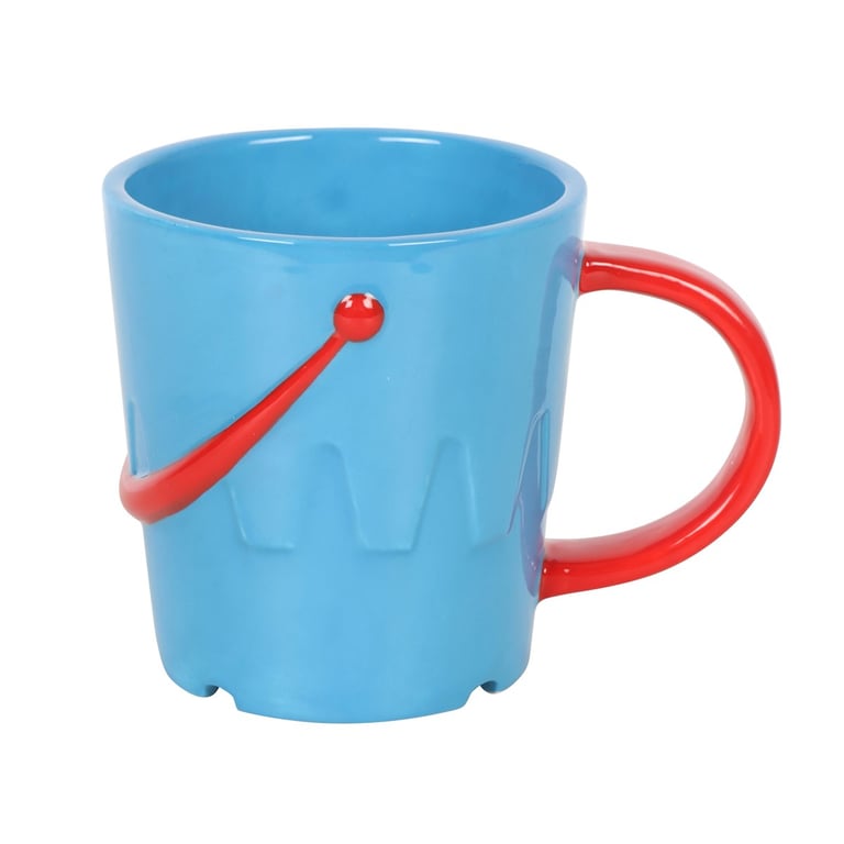Ceramic Bucket Shaped Mug with Red Spade Spoon - Seaside Inspired Design