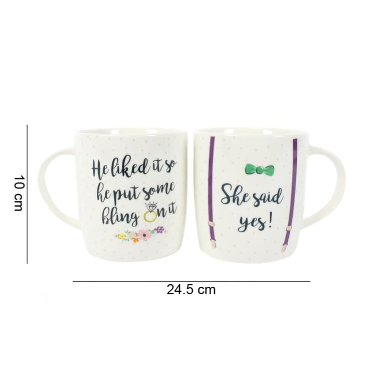 She Said Yes Engagement Gift Mugs - Bone China Set of 2