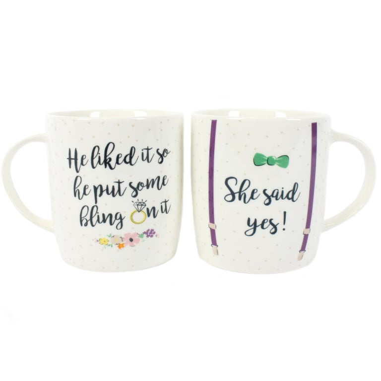 She Said Yes Engagement Gift Mugs - Bone China Set of 2