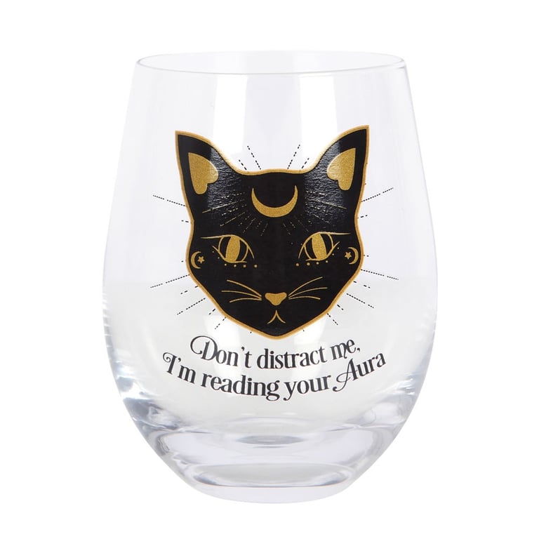 Aura Reading Wine Glass - Black Cat Design, 500ml Capacity, Hand Wash Only