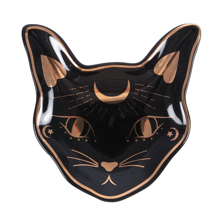 Mystic Cat Face Trinket Dish with Gold Foil Accents - Cat Themed Home Decor Organizer