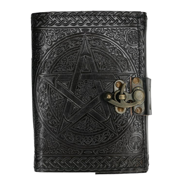 Black Leather Pentagram Journal - Embossed Design & Metal Clasp
