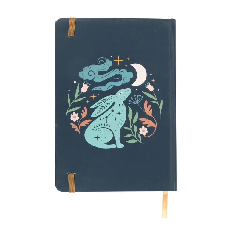 Midnight Hare A5 Notebook - Gold Foil Lined Pages & Ribbon Marker