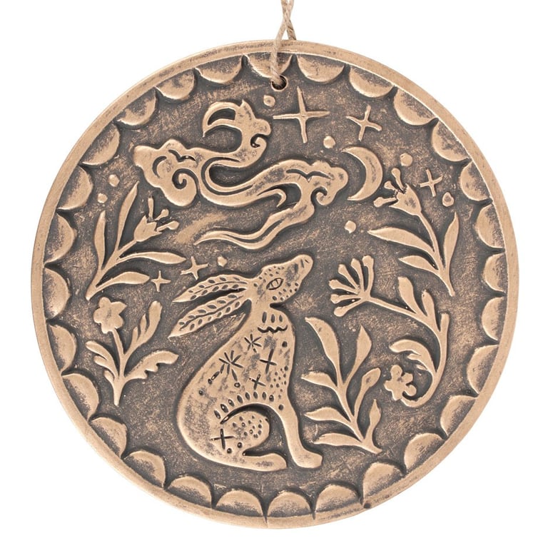 Bronze Midnight Hare Terracotta Plaque - Regeneration Symbol Decor