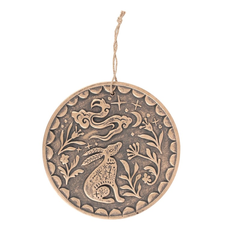 Bronze Midnight Hare Terracotta Plaque - Regeneration Symbol Decor