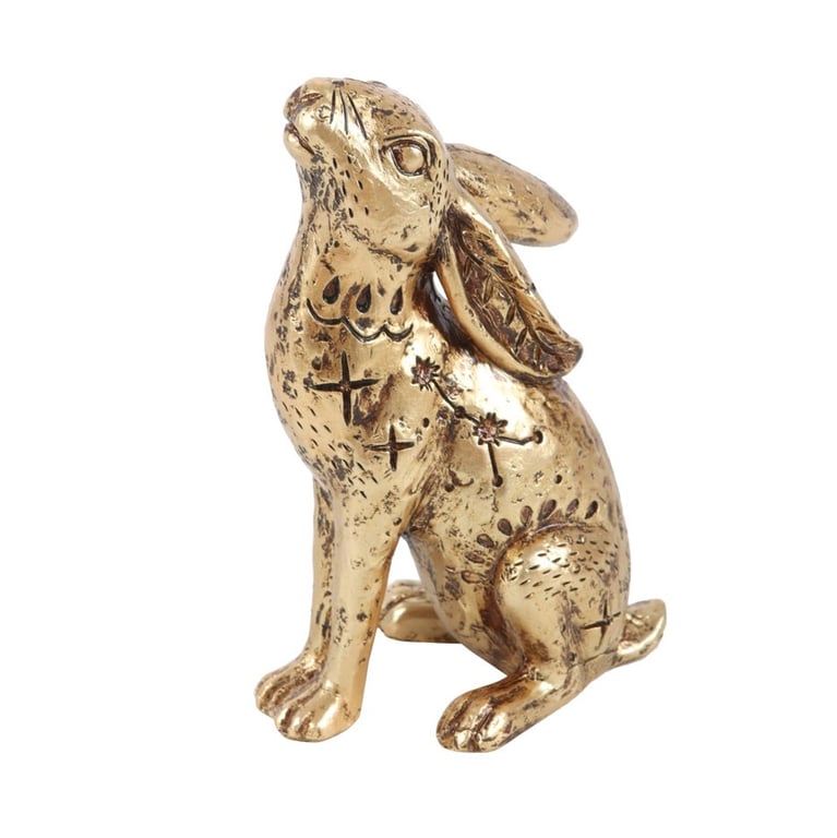 13cm Resin Gold Hare Ornament - Mystical Home Decor Accent