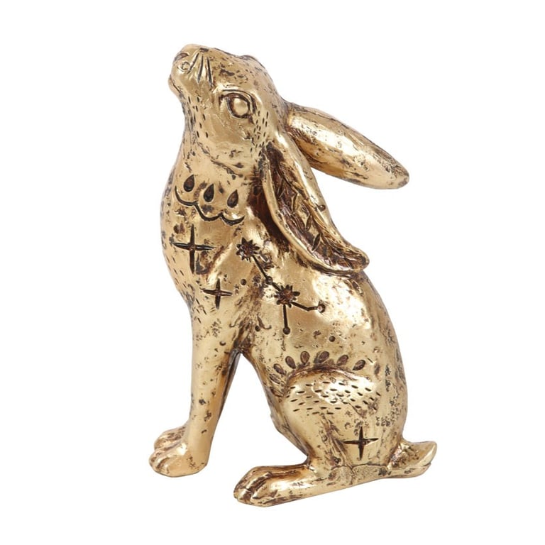 13cm Resin Gold Hare Ornament - Mystical Home Decor Accent