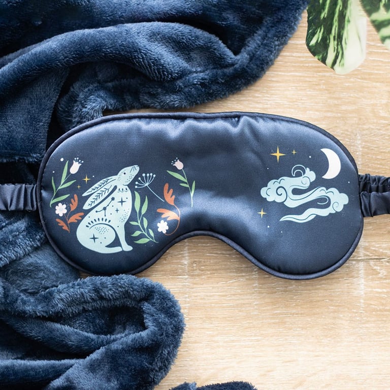 Midnight Hare Satin Sleep Mask - Soft Polyester and Light Blocking Design for Peaceful Slumber