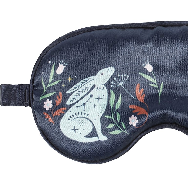 Midnight Hare Satin Sleep Mask - Soft Polyester and Light Blocking Design for Peaceful Slumber