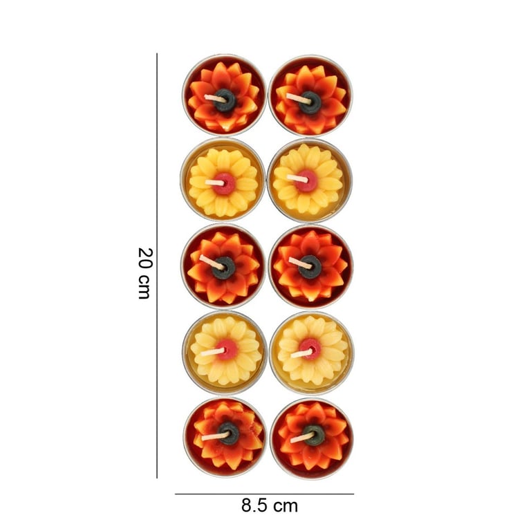 Handmade Yellow & Orange Sunflower Unscented Tealight Candles 10-Pack
