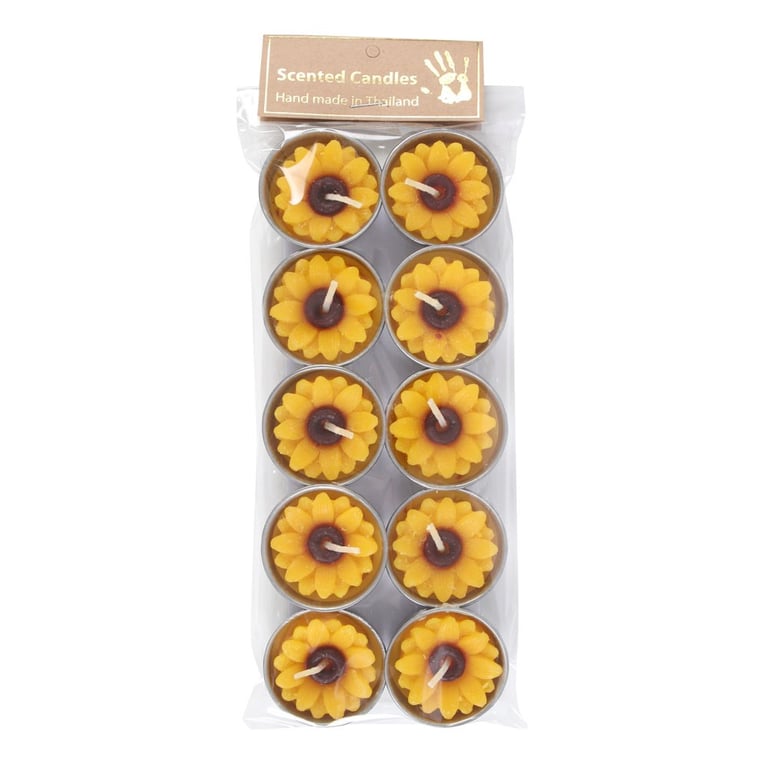 Handmade Yellow & Orange Sunflower Unscented Tealight Candles 10-Pack