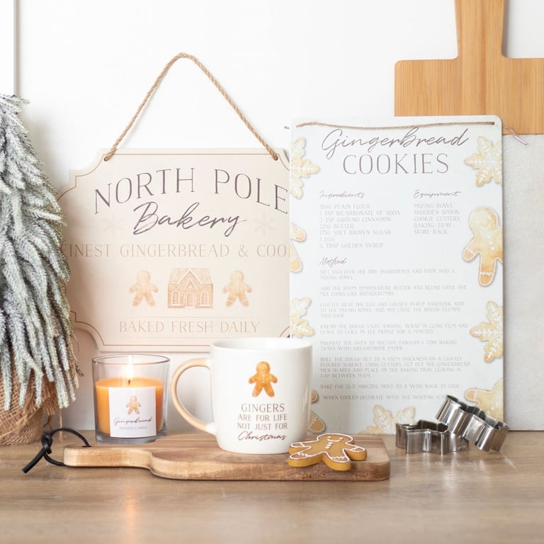 North Pole Bakery Hanging Sign - Charming Gingerbread Cookie Designs & Freshly Baked Daily
