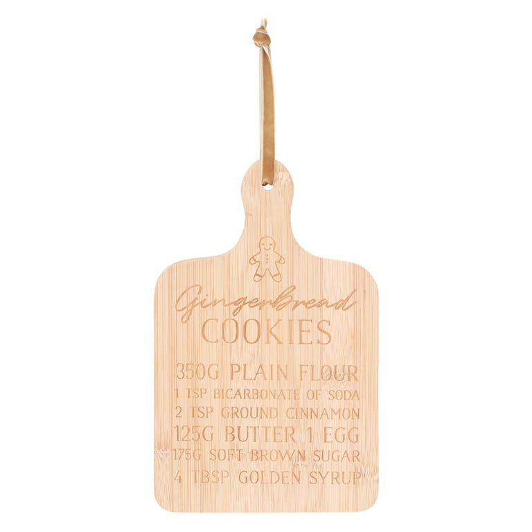 Gingerbread Cookies Bamboo Serving Board with Velvet Ribbon - Festive Christmas Cookie Tray