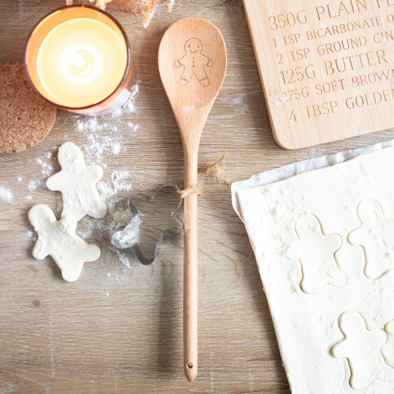 Gingerbread Wooden Spoon Baking Set - Christmas Cookie Cutter & Gift Set