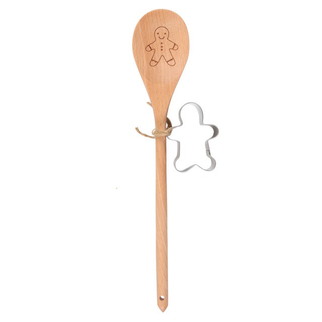 Gingerbread Wooden Spoon Baking Set - Christmas Cookie Cutter & Gift Set