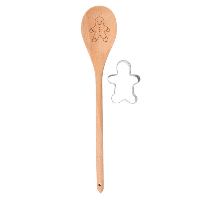 Gingerbread Wooden Spoon Baking Set - Christmas Cookie Cutter & Gift Set
