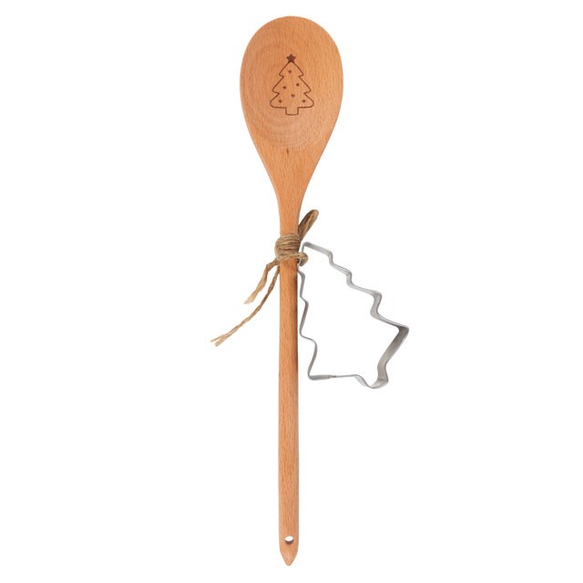 Christmas Tree Wooden Spoon Baking Set - Includes Beech Wood Spoon and Festive Cookie Cutter