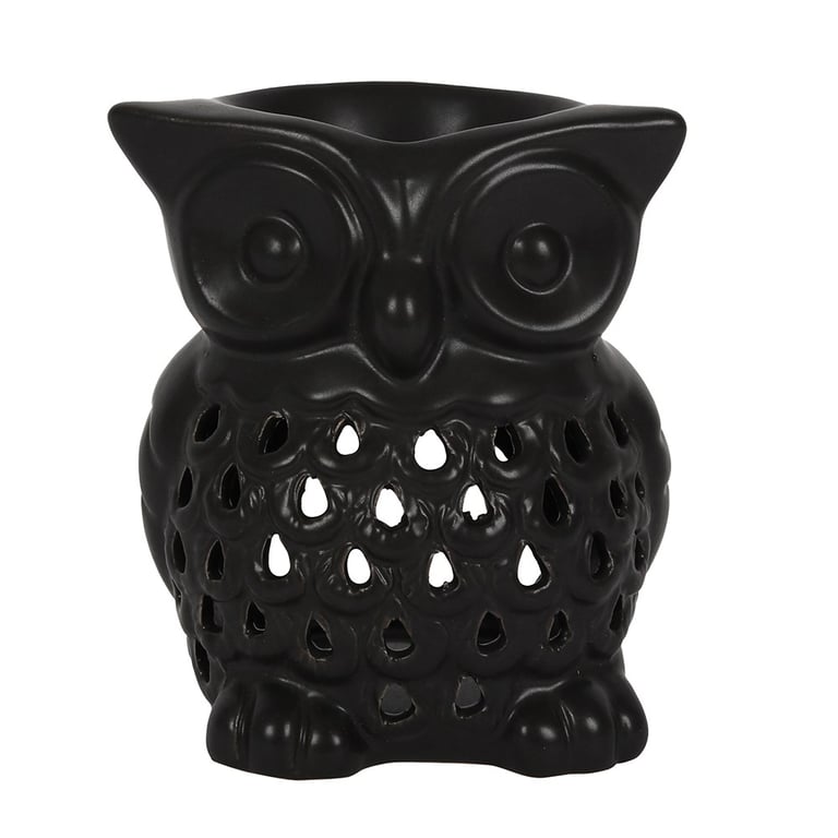 Black Owl Oil Burner - Cozy Candle Holder and Wax Melt Warmer with Cut Out Design