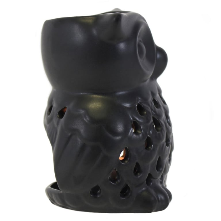 Black Owl Oil Burner - Cozy Candle Holder and Wax Melt Warmer with Cut Out Design
