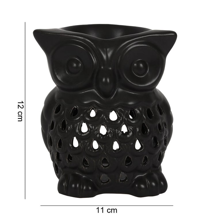 Black Owl Oil Burner - Cozy Candle Holder and Wax Melt Warmer with Cut Out Design