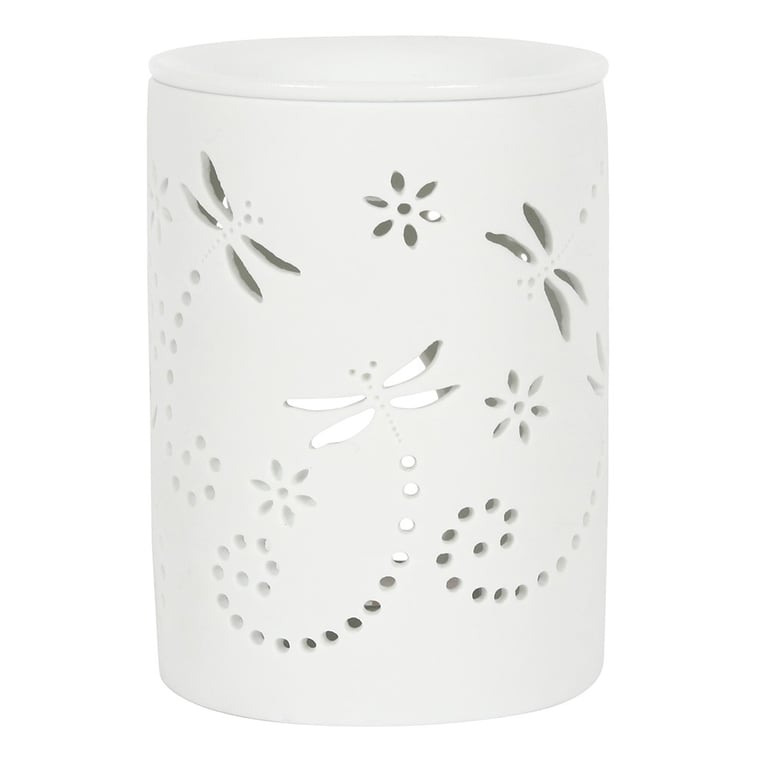 White Ceramic Dragonfly Oil Burner - Home Decor Wax Melt Ready Burner