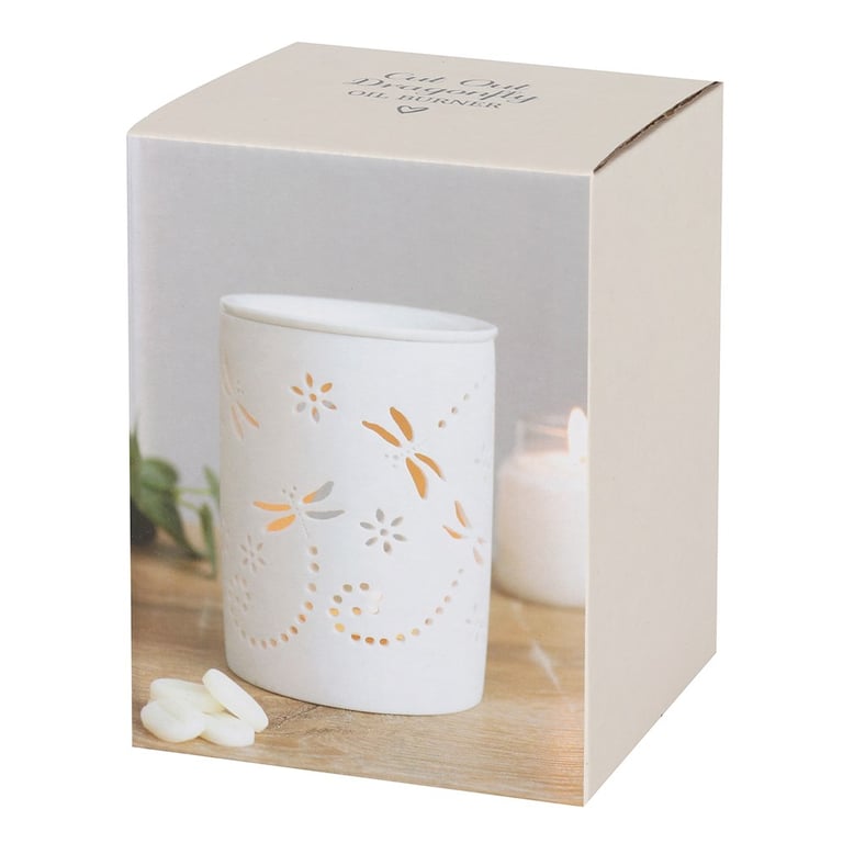 White Ceramic Dragonfly Oil Burner - Home Decor Wax Melt Ready Burner