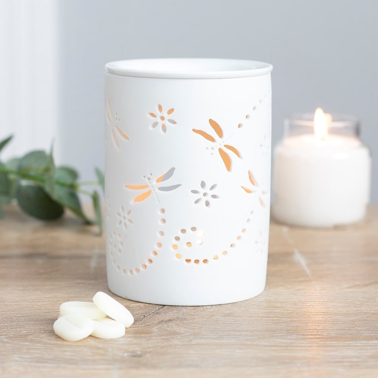 White Ceramic Dragonfly Oil Burner - Home Decor Wax Melt Ready Burner
