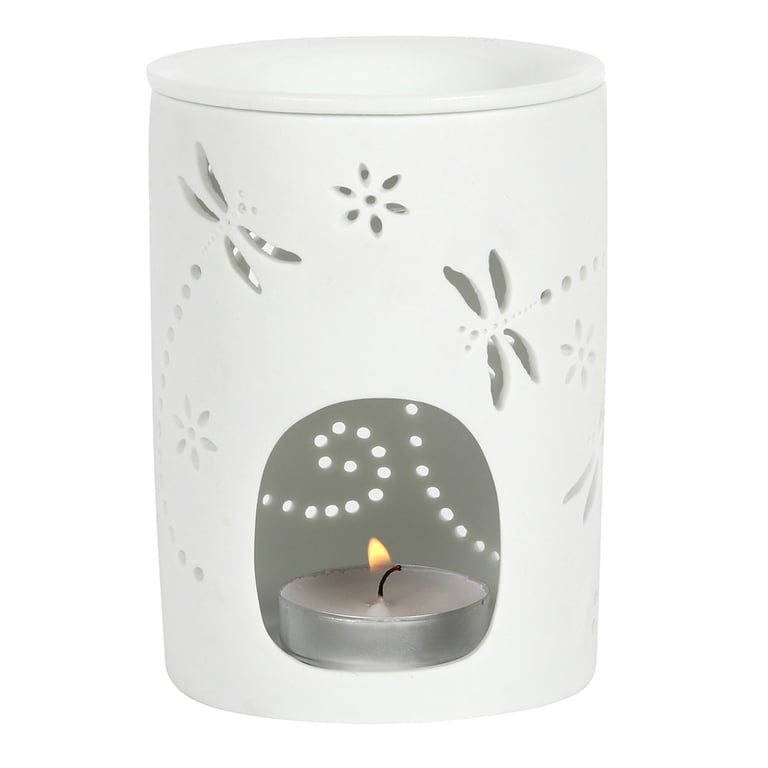 White Ceramic Dragonfly Oil Burner - Home Decor Wax Melt Ready Burner