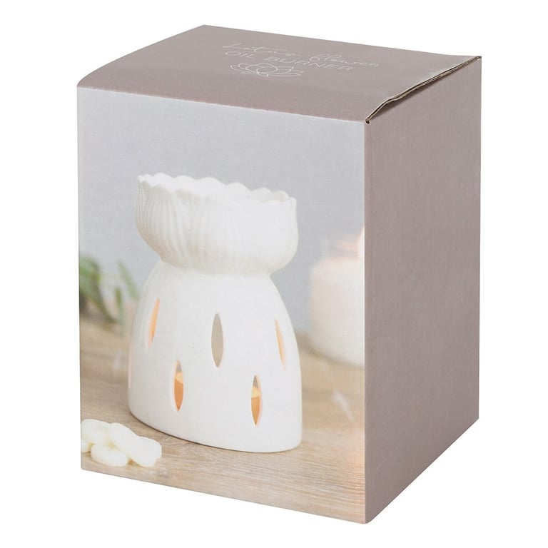 White Gloss Lotus Oil Burner - Decorative Home Candle Holder & Wax Melt Warmer
