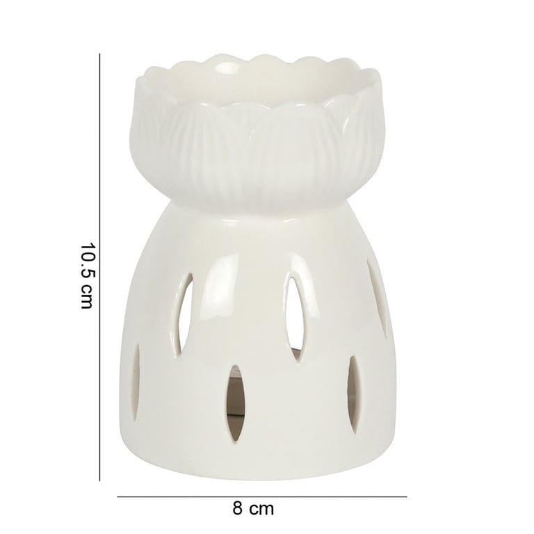 White Gloss Lotus Oil Burner - Decorative Home Candle Holder & Wax Melt Warmer