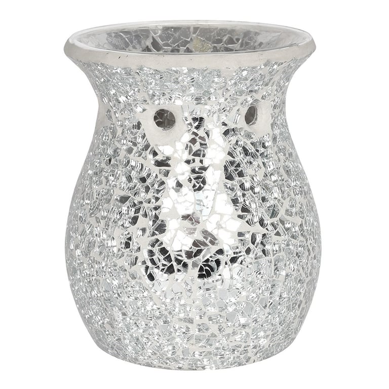 Silver Mirrored Crackle Oil Burner & Wax Melt Warmer Large Home Decor Diffuser