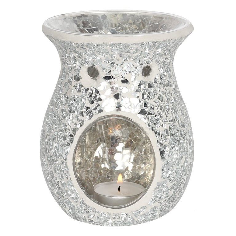 Silver Mirrored Crackle Oil Burner & Wax Melt Warmer Large Home Decor Diffuser