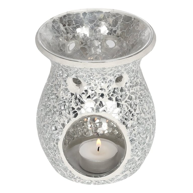 Silver Mirrored Crackle Oil Burner & Wax Melt Warmer Large Home Decor Diffuser