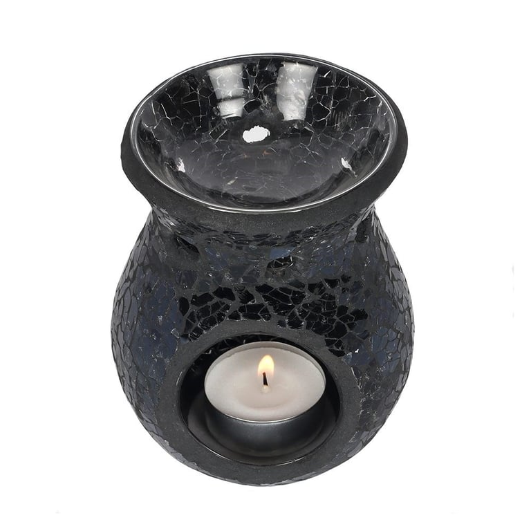 Small Black Crackle Glass Oil Burner and Wax Warmer - Home Decor Essential
