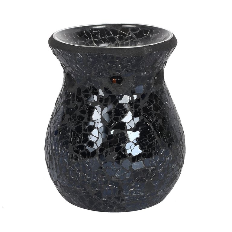 Small Black Crackle Glass Oil Burner and Wax Warmer - Home Decor Essential
