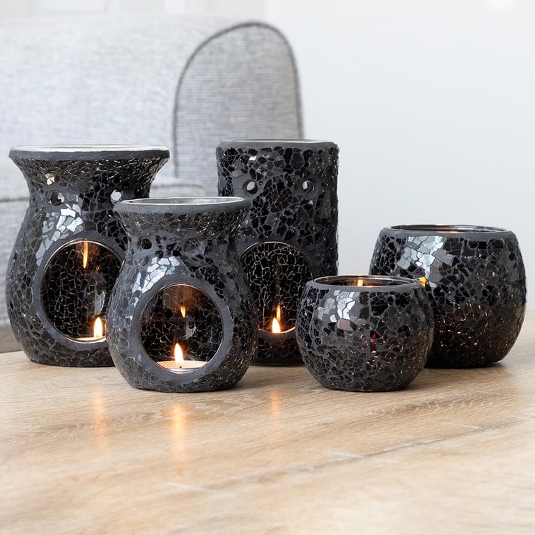 Small Black Crackle Glass Oil Burner and Wax Warmer - Home Decor Essential