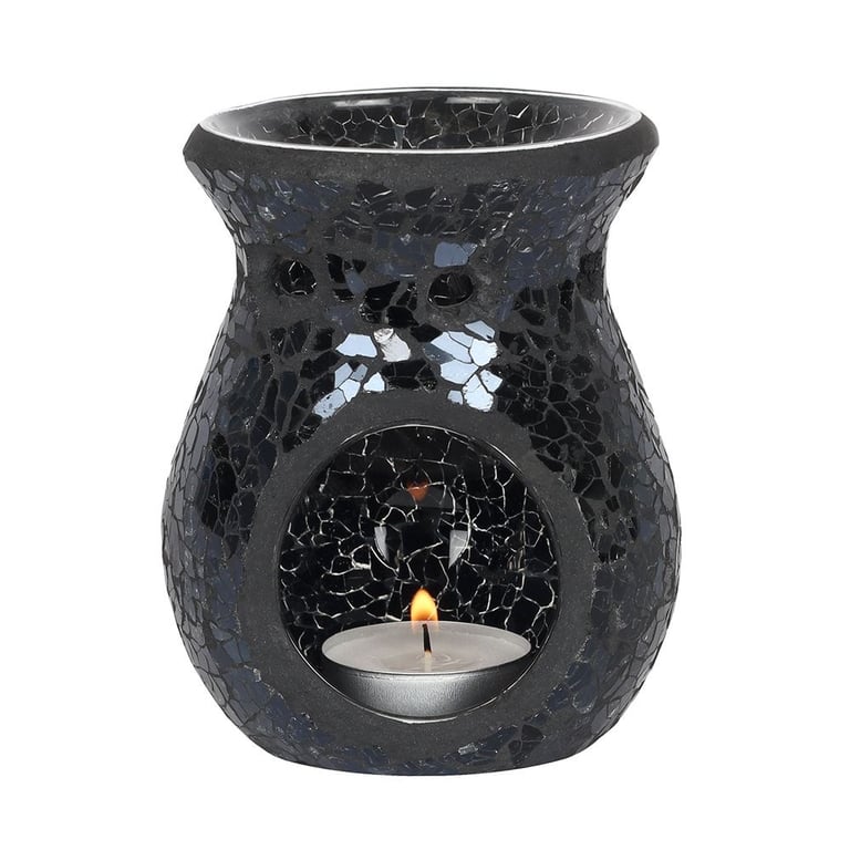 Small Black Crackle Glass Oil Burner and Wax Warmer - Home Decor Essential