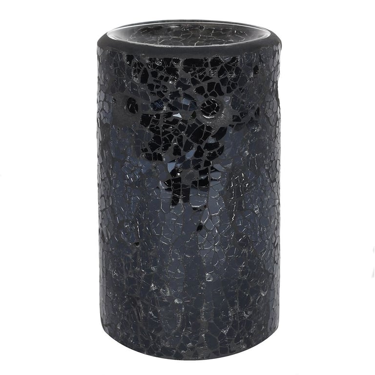 Black Crackle Glass Pillar Oil Burner & Wax Melt Warmer - Home Decor Essential