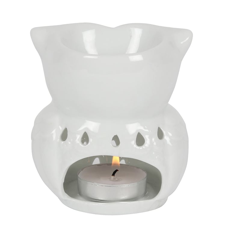 White Owl Oil Burner - Essential Oil Diffuser & Tealight Holder for Home Fragrance
