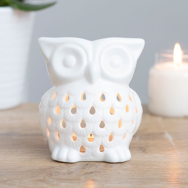 White Owl Oil Burner - Essential Oil Diffuser & Tealight Holder for Home Fragrance