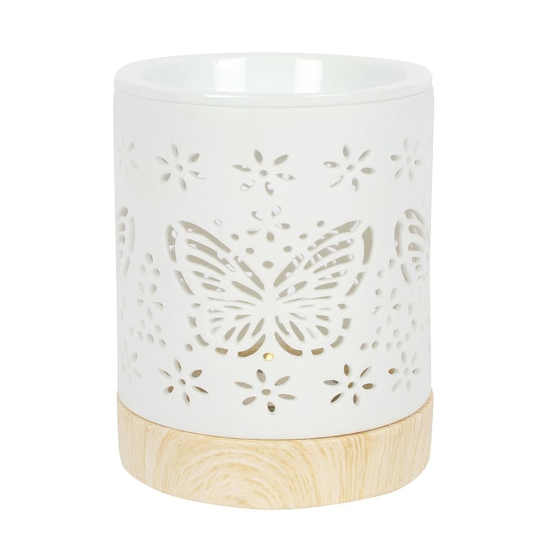 Matte Ceramic Butterfly Oil Burner - White Home Fragrance Decor with Tealight Holder and Patterned Design