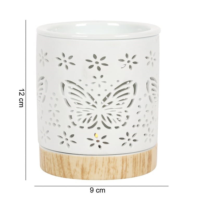 Matte Ceramic Butterfly Oil Burner - White Home Fragrance Decor with Tealight Holder and Patterned Design
