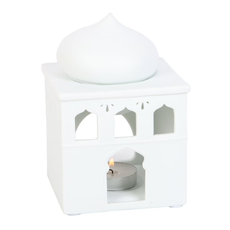 Off White Mosque Oil Burner and Incense Holder - Fragrance Oil and Candle Light Illumination