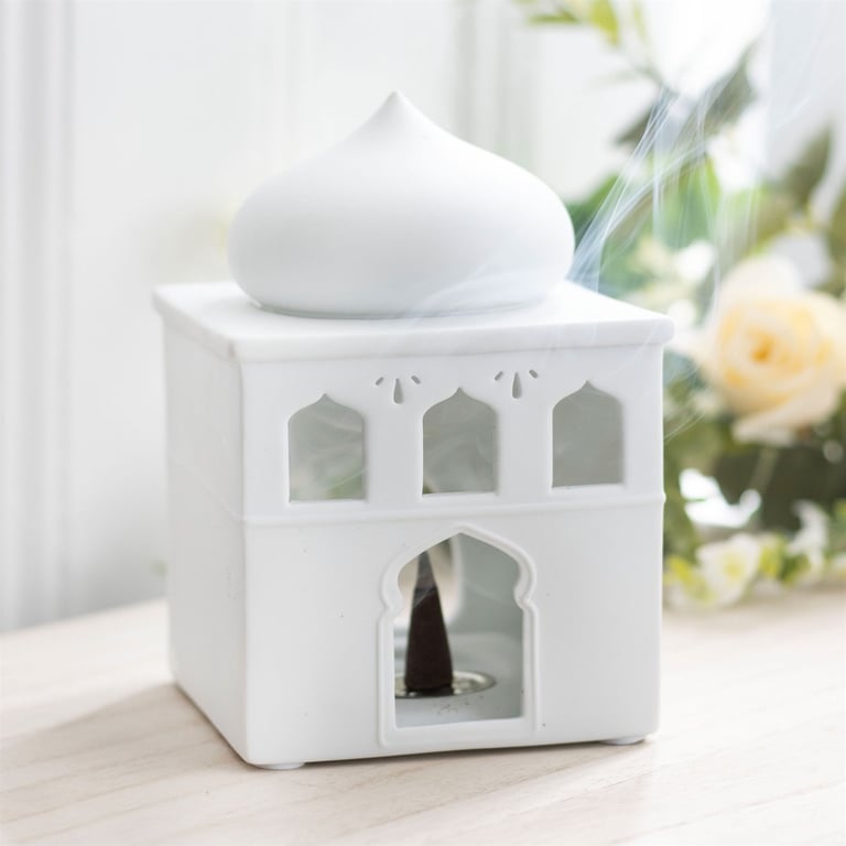 Off White Mosque Oil Burner and Incense Holder - Fragrance Oil and Candle Light Illumination