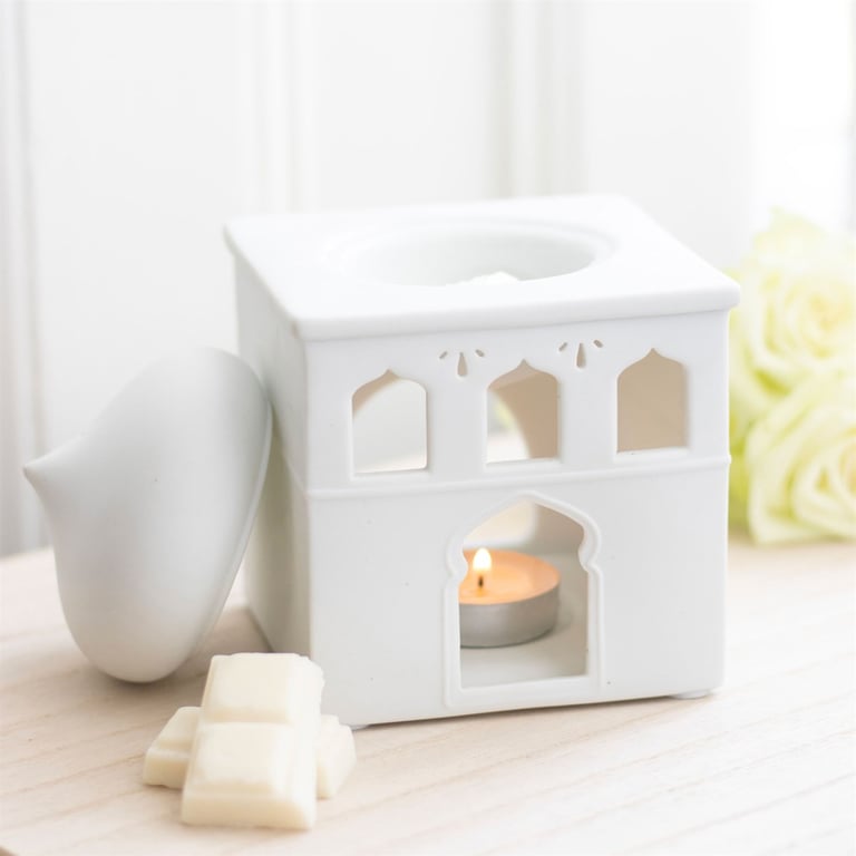 Off White Mosque Oil Burner and Incense Holder - Fragrance Oil and Candle Light Illumination
