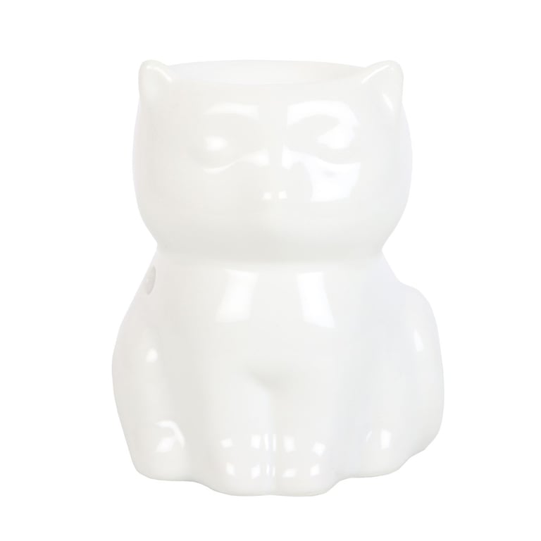 Shiny White Cat Oil Burner - Home Fragrance Diffuser & Decorative Cat Statue Gift