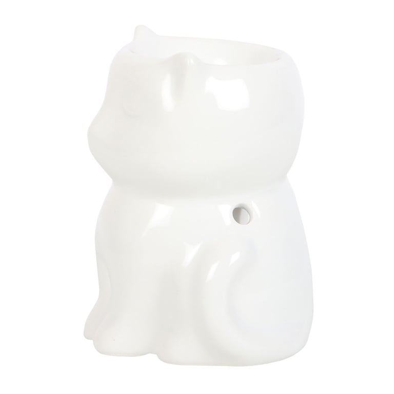 Shiny White Cat Oil Burner - Home Fragrance Diffuser & Decorative Cat Statue Gift