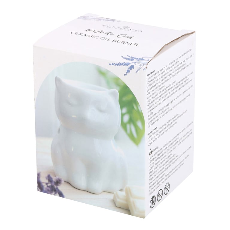 Shiny White Cat Oil Burner - Home Fragrance Diffuser & Decorative Cat Statue Gift
